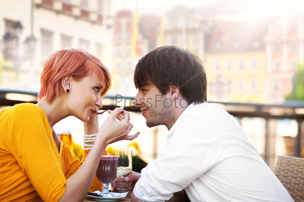 Cute couple eating lunch