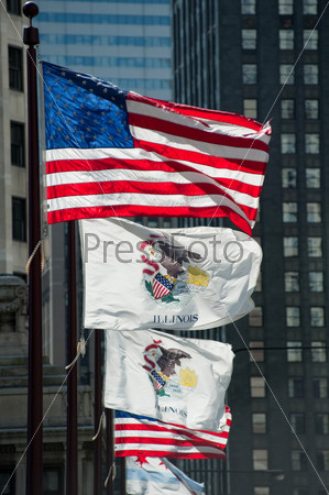 Flags along Michigan Avenue in Chicago