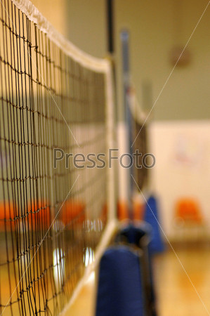 Volleyball net in gymnasium