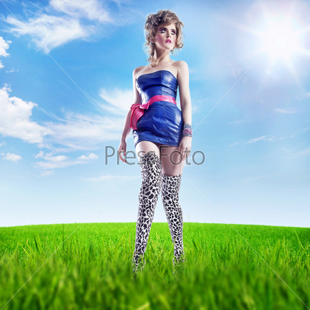 Young lady on a summer meadow - full color version