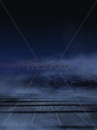 Amazing view of city at the night,dark clouds over urban background