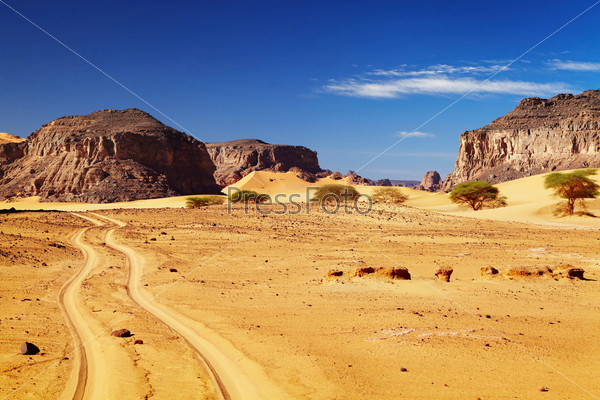 Road in Sahara Desert, Tadrart, Algeria
