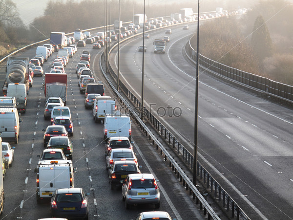 England January 2009:traffic jam on one side of M40 in Buckinghamshire