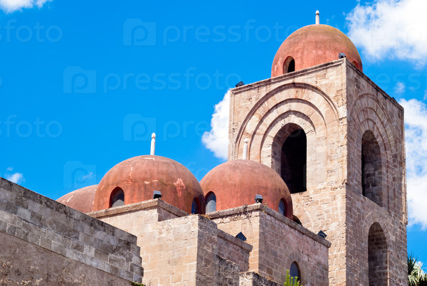 St John of the Hermits domes, Palermo church showing elements of Byzantine, Arabic and Norman architecture
