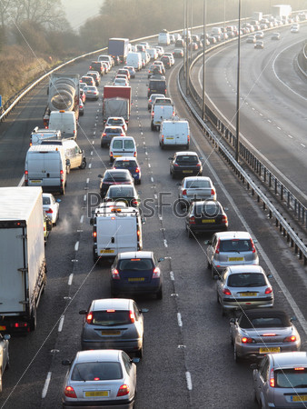 England January 2009:traffic jam on one side of M40 in Buckinghamshire