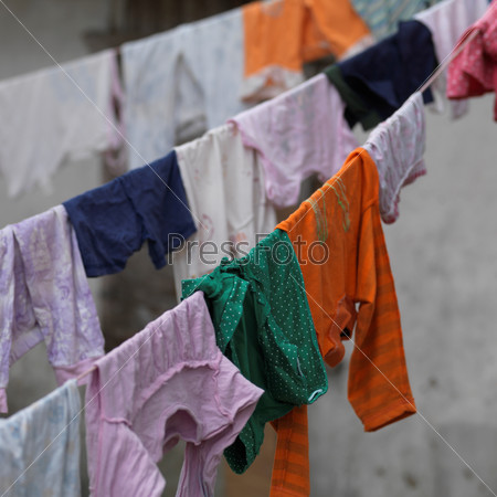 Laundry line with clothes outdoors