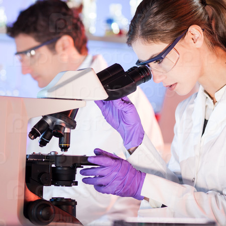 Ученые проводят опыты и исследования в лаборатории