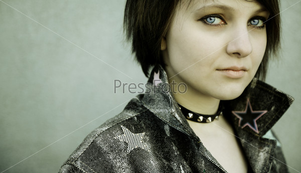 Special toned and grained photo f/x, selective focus on eye, stock photo