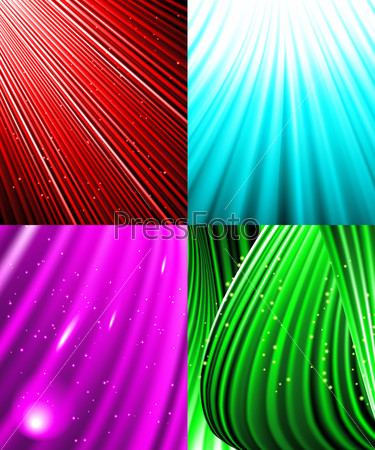 Set of Snow and stars are falling on the background of colour luminous rays.  illustration