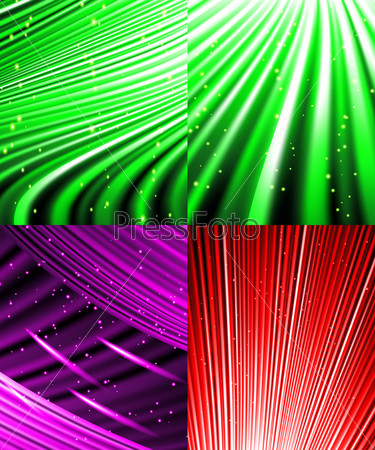 Set of Snow and stars are falling on the background of colour luminous rays.  illustration