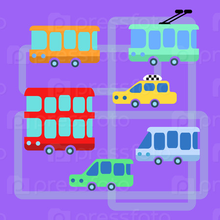 Urban public transport bus taxi trolley van Decker bus taxis on the roads background