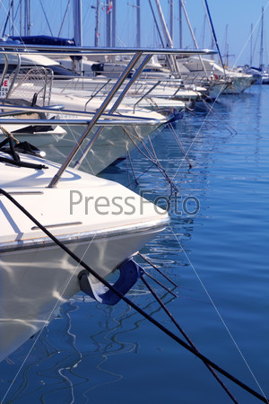 Boats bow in marina Mediterranean sea bow detail harbor