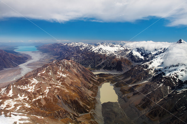 Southern Alps, New Zealand, bird\'s-eye view
