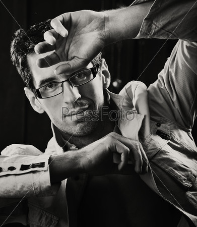 Glamour style black white photo of an attractive man
