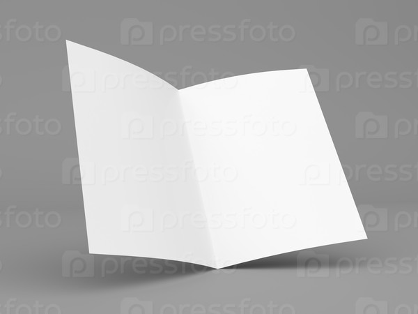 Blank folded flyer, booklet, business card or brochure mockup template on grey background
