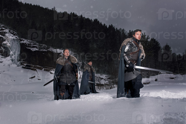 Medieval knights Prepare for battle as style Game of Thrones in Winter Rock Landscapes