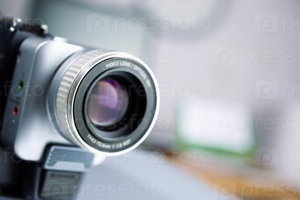 camcorder in closeup ,selective focus on nearest metal part