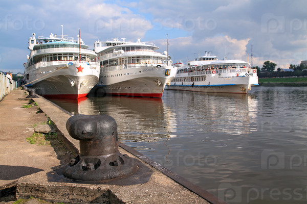 Motor ships on quay, stock photo
