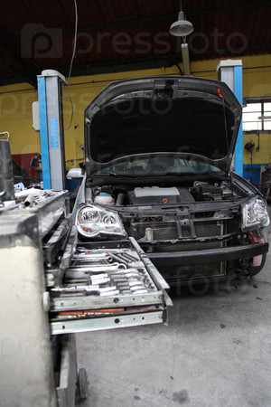 View of a vehicle being repaired
