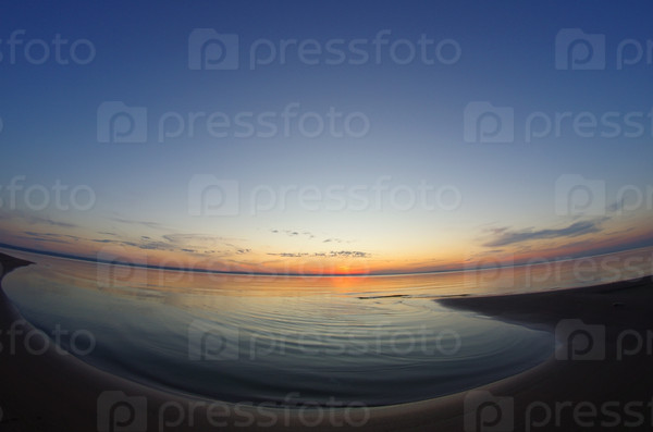 Sunset over the great russian river Volga, stock photo