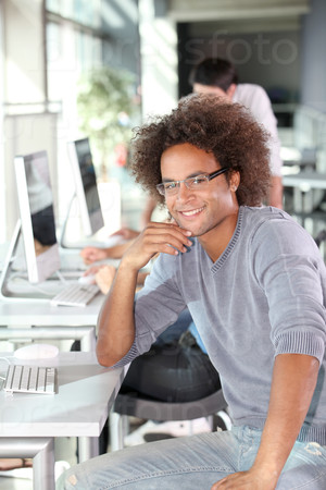 Closeup of college student in computer lab