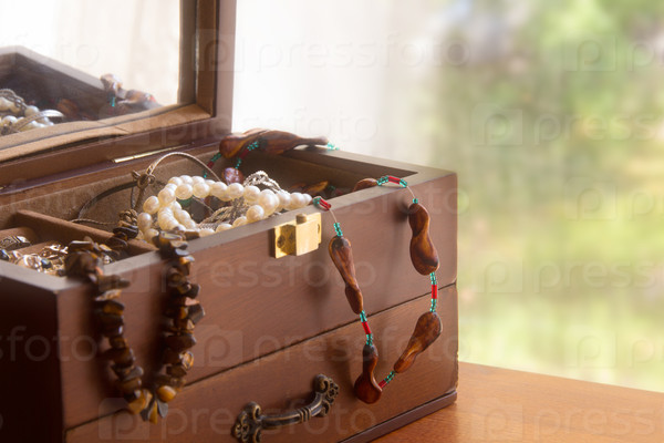 Old treasure chest with jewelry