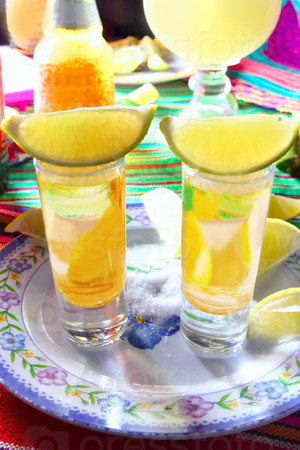 tequila salt lemon alcohol mexican drink beer and margarita background