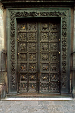 The Battistero gilded bronze doors Florence Italy.