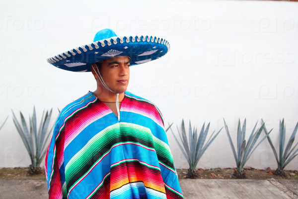 Handsome mexican man charro hat serape agave