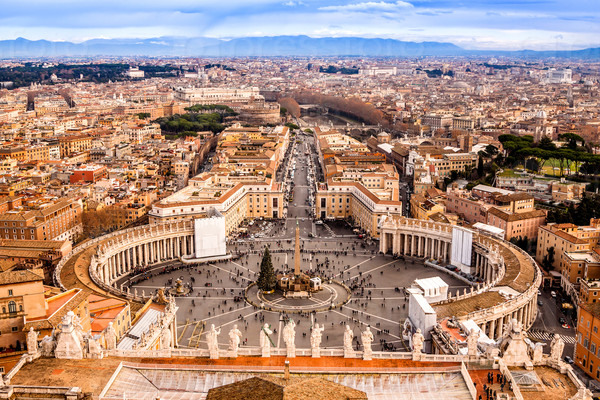 Rome, Italy. Famous Saint Peter\'s Square in Vatican and aerial view of the city.