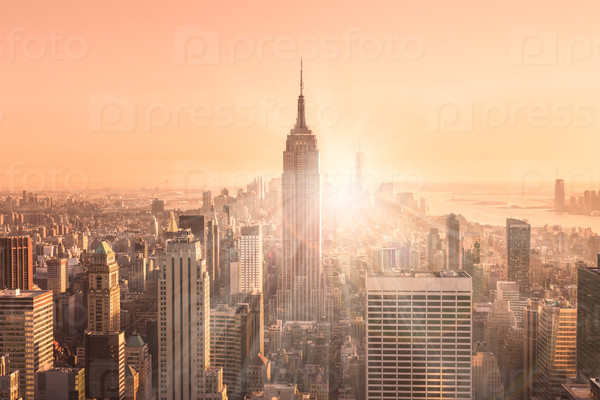 Манхэттен Нью-Йорк Сити на закате