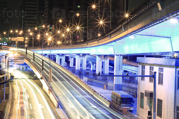 Urban focus of a major highway viaduct with light trails Night Scene