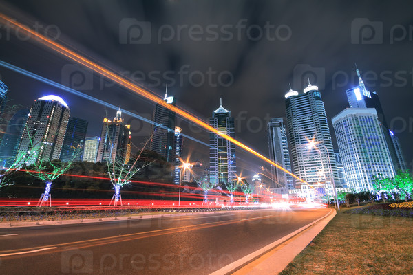 Rainbow light trails on the highway in Shanghai Pudong\
China