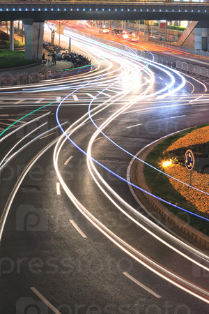 Urban highway light trails night in Shanghai