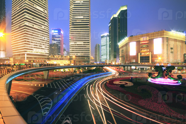 Long exposure  photographs of urban ring road viaduct Shanghai night scene