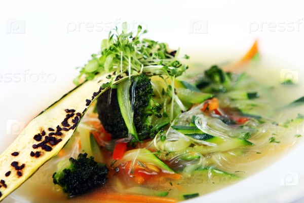 Vegetarian gourmet soup from season vegetables at restaurant