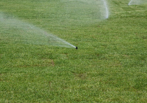 Watering lawn of grass roll