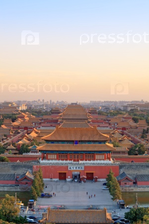 aerial view of beijing forbidden city at dusk
