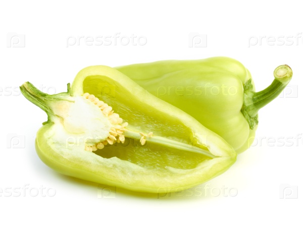 sweet green pepper cut on white