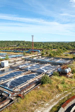 View from above on water treatment factory