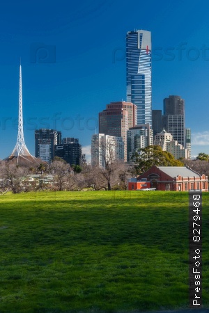 View of the business district of Melbourne. High-rise office buildings in the business district of Melbourne