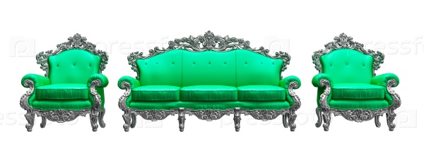 Baroque armchairs sofa with green worker strikes