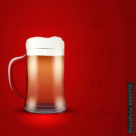 Illustration beer and mug on red background. For the menu, pubs, bars and restaurants.