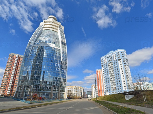 KRASNOGORSK, RUSSIA - APRIL 22,2015: Krasnogorsk is city and center of Krasnogorsky District in Moscow Oblast located on Moskva River. Area of residential development on about 2 million square feet