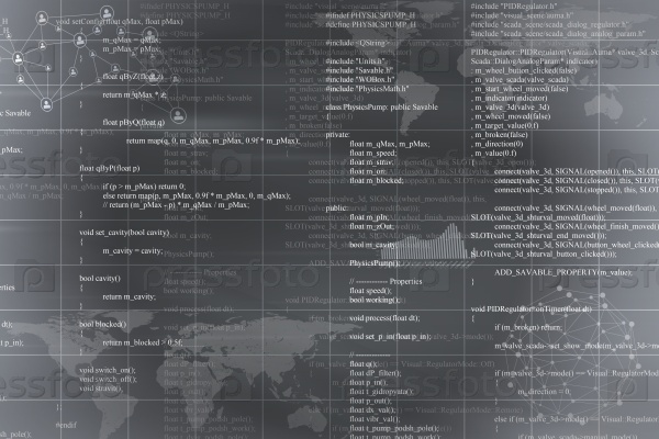 Серый абстрактный фон с картой мира, чисел и матрицы