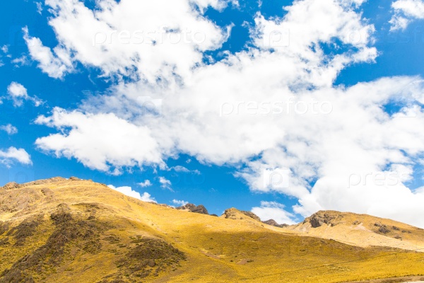 Road Cusco- Puno, Peru,South America. Sacred Valley of the Incas. Spectacular  nature of mountains and blue sky