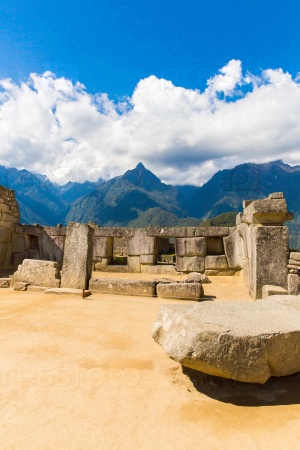 Mysterious city - Machu Picchu, Peru, South America. The Incan ruins and terrace. Example of polygonal masonry and skill