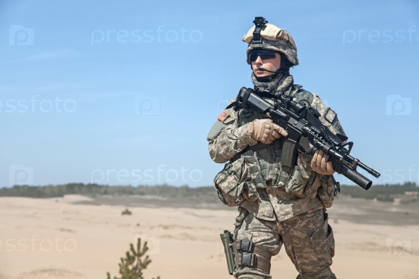 United States paratrooper airborne infantry in the desert