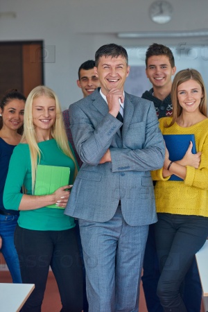 group portrait of teacher with students