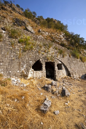 the ruins of the fortress located on the mountain about the city of Kotor, Montenegro